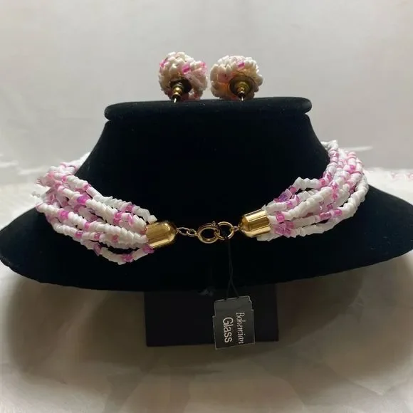 Vintage Pink and White Bohemian Glass MultiStrand Necklace Set NWT - Picture 13 of 15